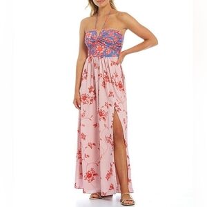 Badgley Mischka Womens Resortwear Halter Maxi Dress Size 8 Floral Vacation